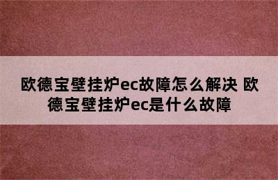 欧德宝壁挂炉ec故障怎么解决 欧德宝壁挂炉ec是什么故障